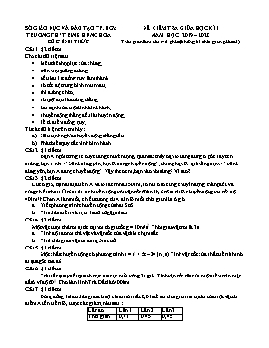 Đề kiểm tra giữa học kỳ I môn Vật lý Lớp 10 - Năm học 2019-2020 - Trường THPT Bình Hưng Hòa